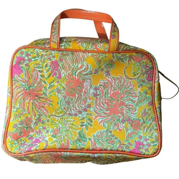 Lilly Pulitzer NWOT Travel Makeup Bag Tropical Lion Design Print Yellow Orange - Picture 4 of 8